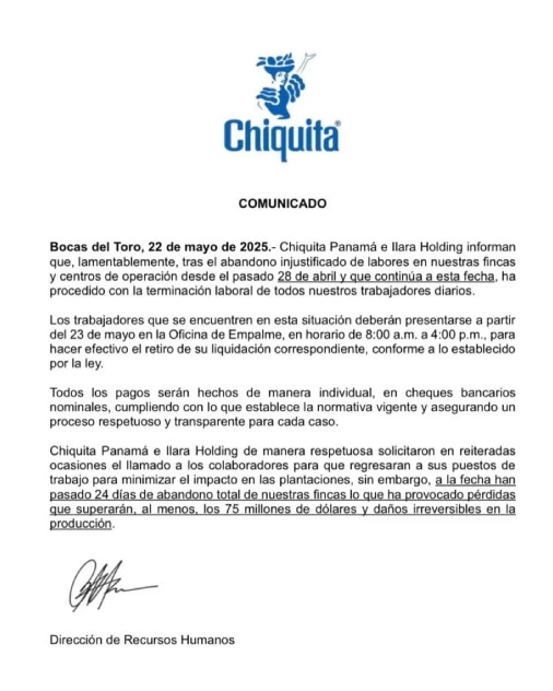 chiquita-brand-despidos-panama-comunicado